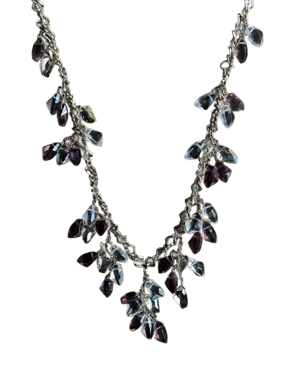 LOFT Silver-Tone Faceted Purple and Clear Crystal Drop Necklace